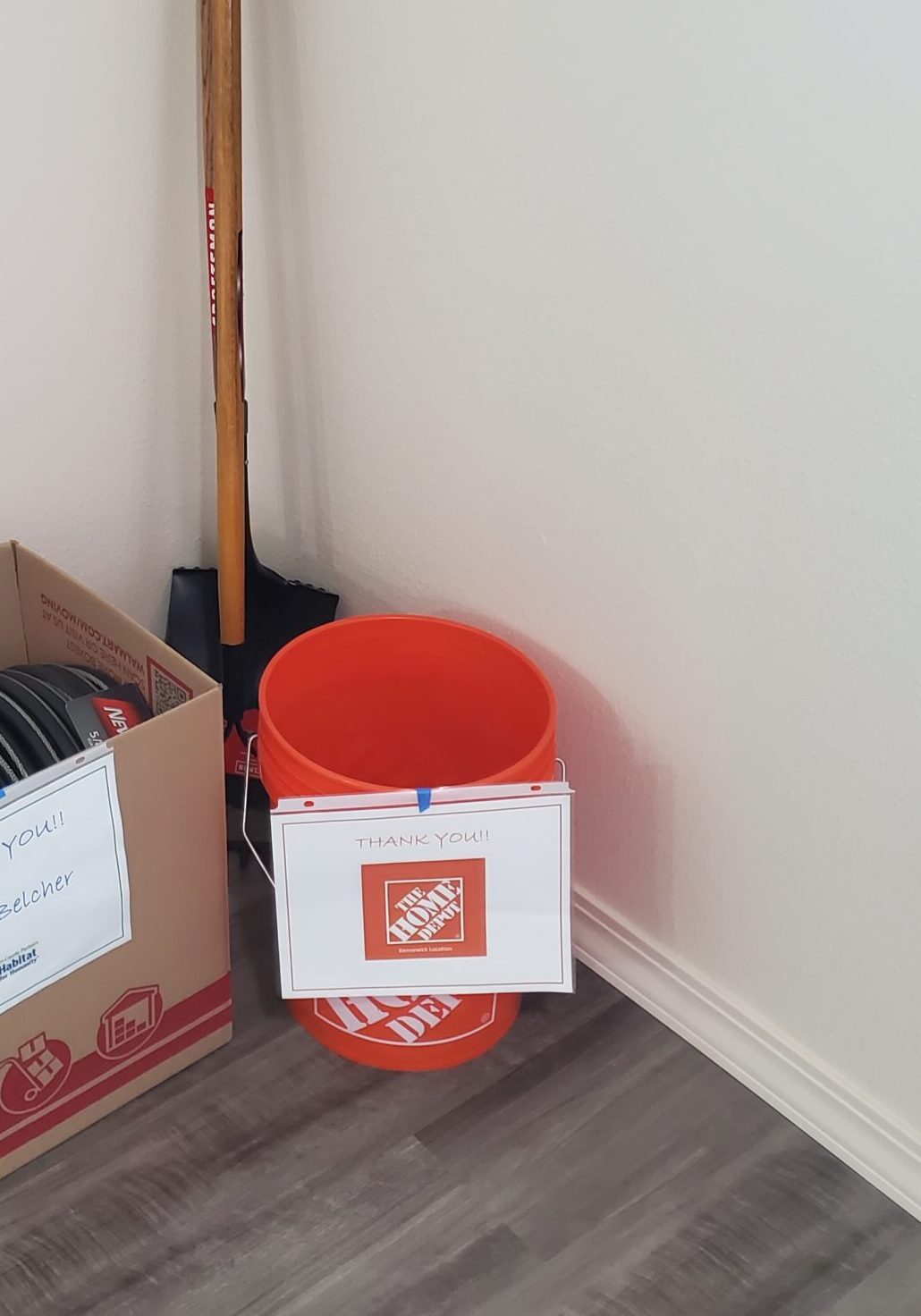 Bucket donated by The Home Depot to new Habitat homeowners.