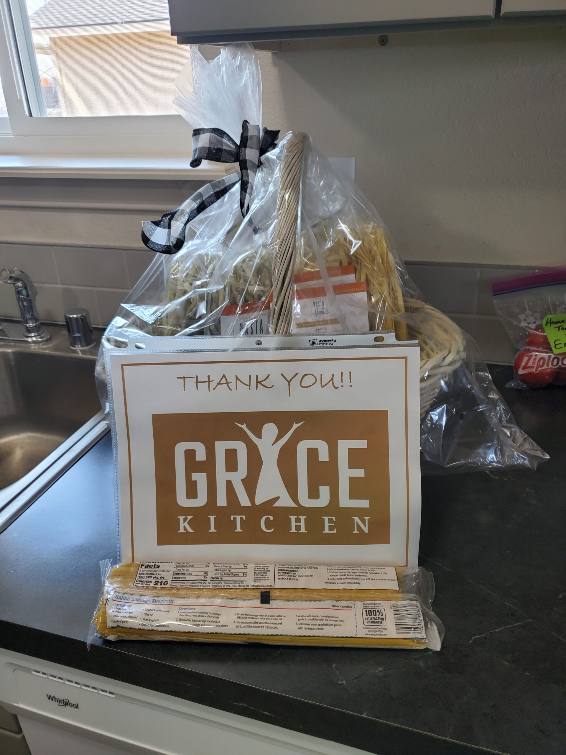 Basket donated by Grace Kitchen to new Habiat homeowners.